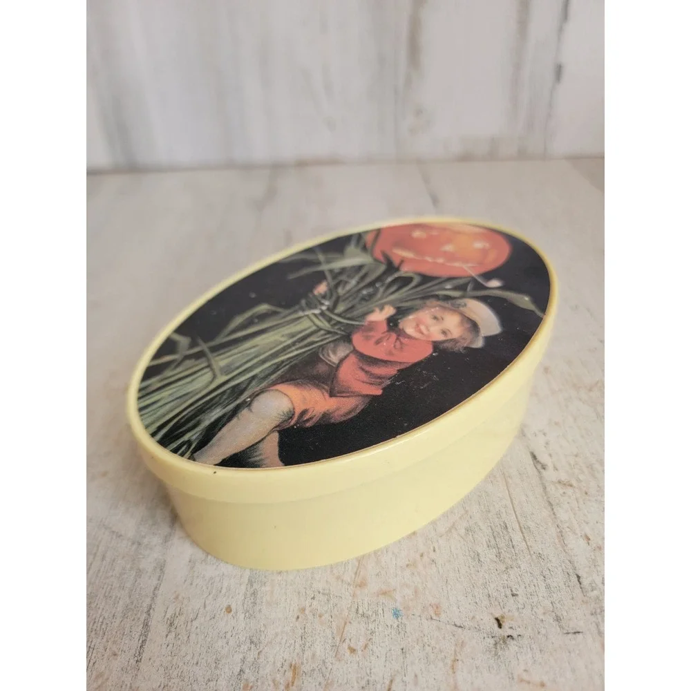 Halloween old print factory pumpkin Victorian mini trinket container home